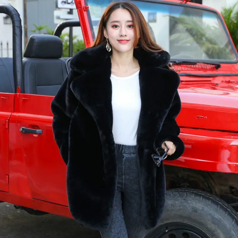 Winter Women High Quality Faux Rabbit Fur Coat Luxury Fur Coat Loose Lapel OverCoat Thick Warm  Size Female h Coats