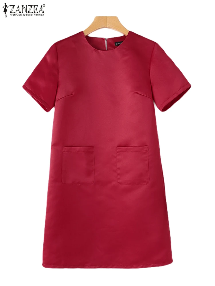 ZANZEA 2024 летний однотонный сарафан длиной до колена женский элегантный