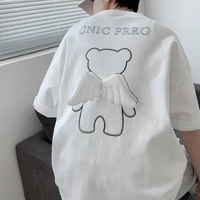 2022 latest 100 cotton bear wings doll short sleeve t shirt couple mens 5 sleeve mens wear cute and simple