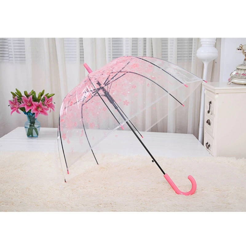 

Romantic Transparent Clear Flowers Bubble Dome Umbrella Half Automatic For Wind Heavy Rain