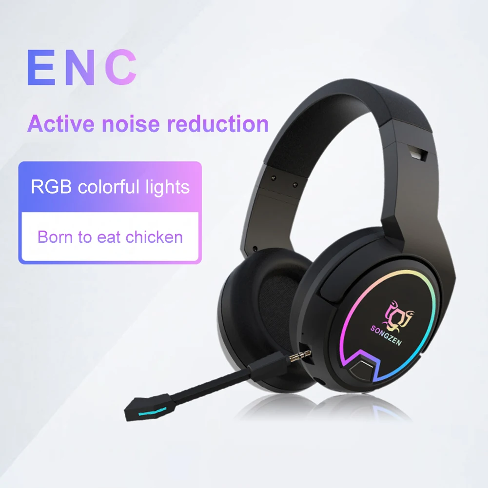 

Беспроводные наушники RGB с глубокими басами, совместимы с Bluetooth, беспроводные наушники 5.0, Накладные наушники с активным шумоподавлением для...