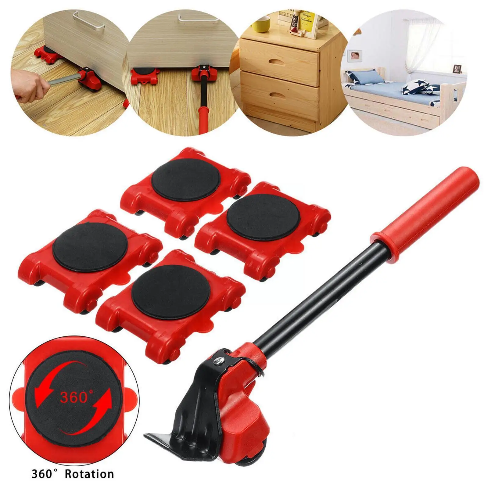 

Furniture Mover Transport Roller Group Heavy Lift Transport Moving Lifting Wheel Tool Furniture Pulley Removal Rod S3I1