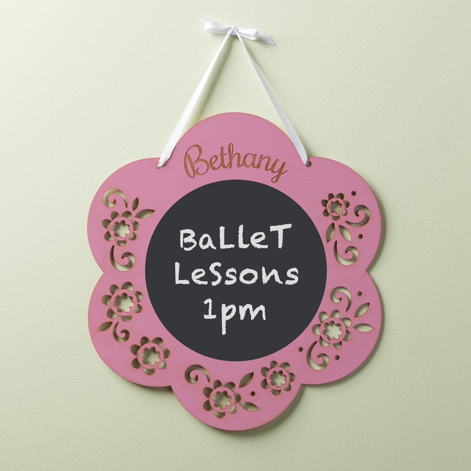 

Personalized Pink Flower Plaque with Chalkboard