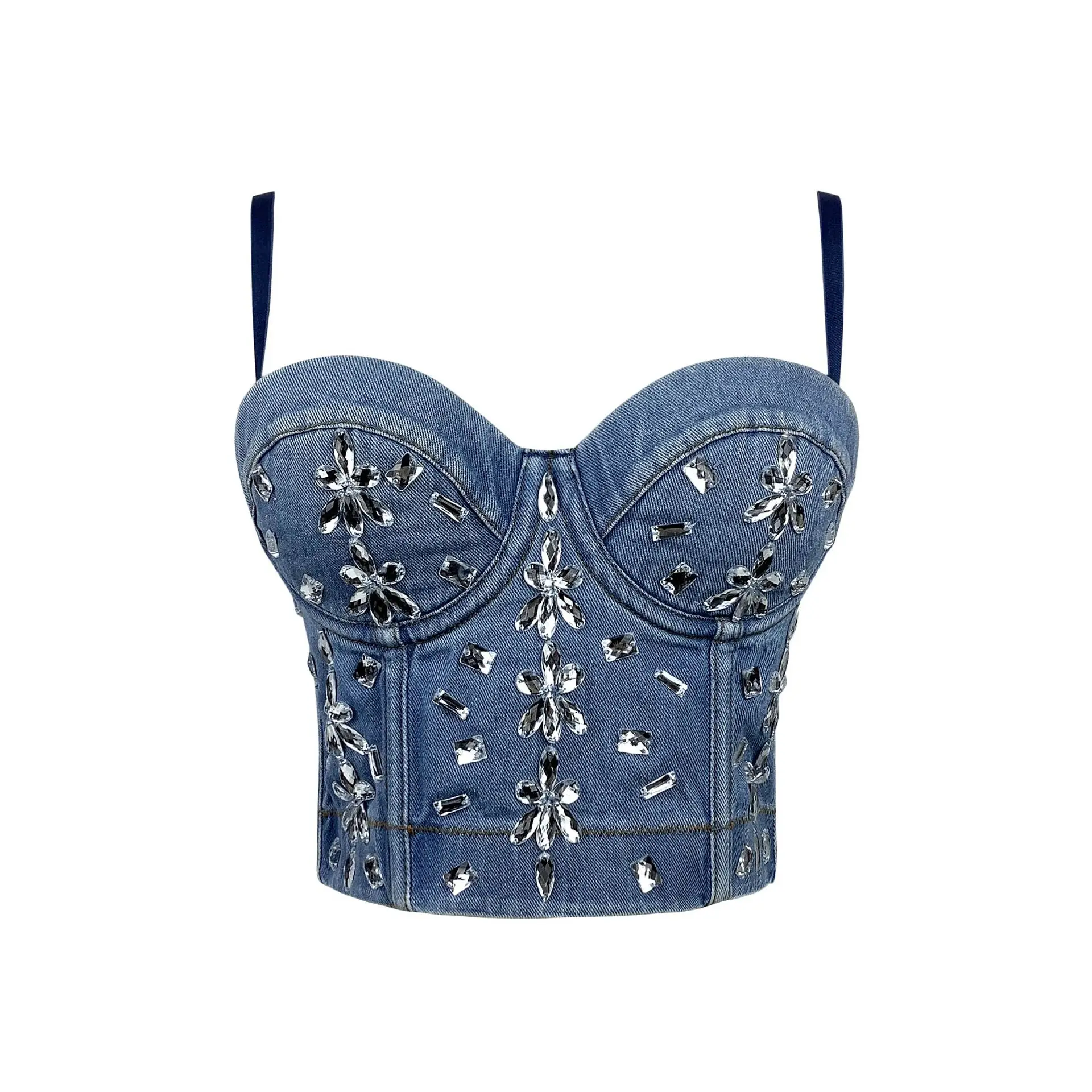 

Синий женский сексуальный Джинсовый укороченный топ, настраиваемый Джинсовый корсет, бюстье для женщин