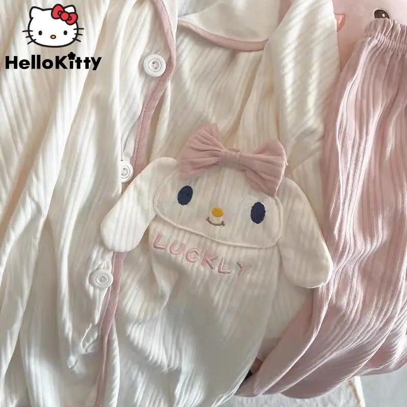 Sanrio Cinnamoroll Women's Pajamas Cartoon Cute 2023 new Ins Spring Long-sleeved Students Adult Cardigan Sleepwear  Pajamas Set