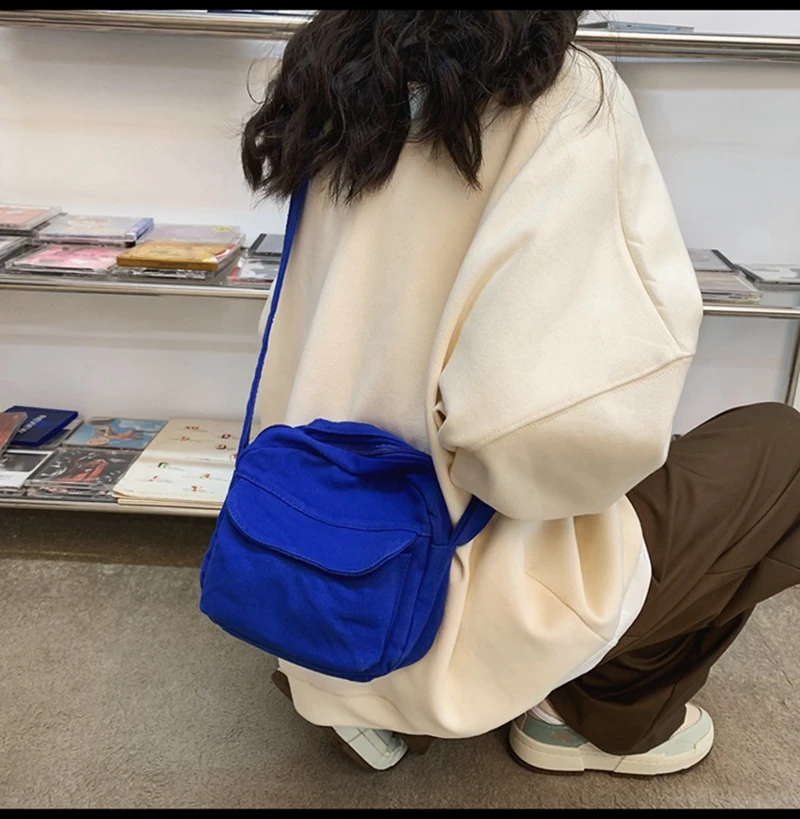 Canvas Pocket Crossbody Pouch Bag Female mobile phone bag Fashion Simple Student Shoulder bag Leisure Travel Bag