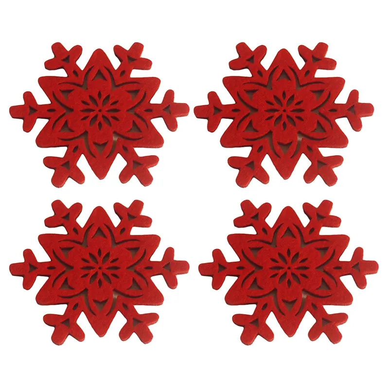 

4pcs Christmas Snowflake Cup Mat Red Anti-skid Bowl Table Placemat Romantic Snowflake Shaped Food Coaster Party Cushion Pad