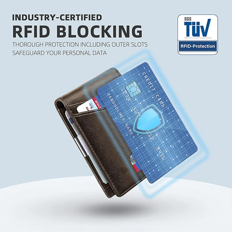 New Luxury Genuine Leather Rfid Protection Wallets  for Men Vintage Thin Short Multi Function ID Credit Card Holders Money Bags