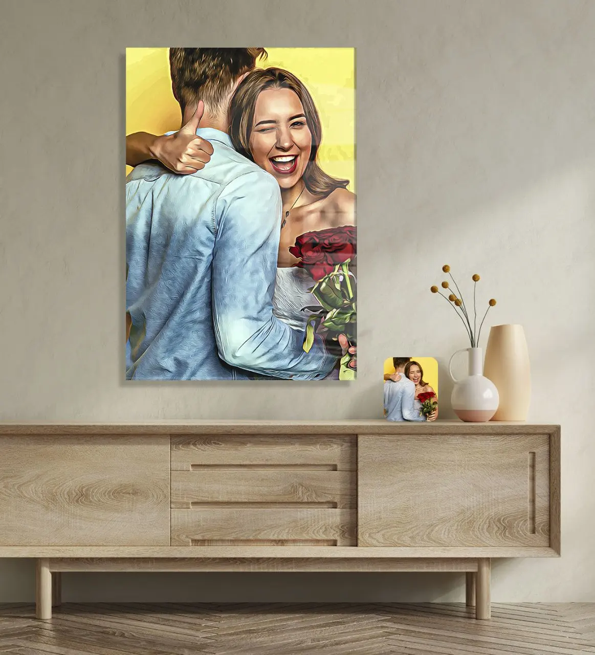 

Personalized oil painting design glass table 70x100cm-1