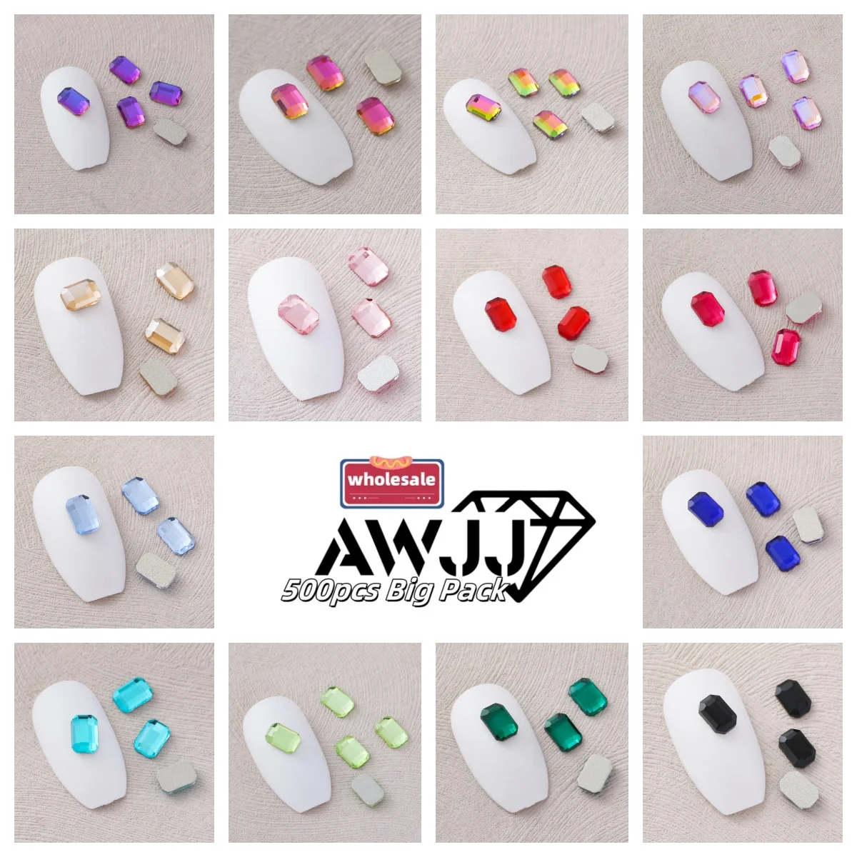 Фото Оптовая продажа AWJJ 500 шт./упак. 4x6 мм закругленный прямоугольник Mahjong Fantasy самоклеящиеся стразы для дизайна ногтей: Crafting Dreamy Nail Look №1