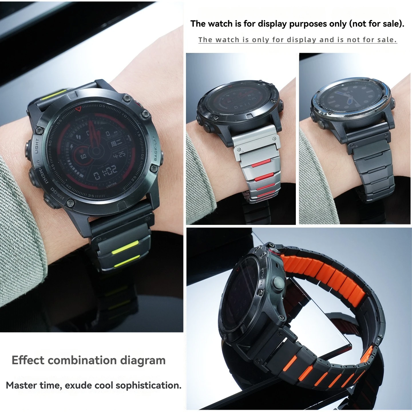 Фото Подходит для Jiaming Fenix Fenix 8 / 7X Pro / 6X 5X / Tactix 8, ремешок для часов из нержавеющей стали с резиновым основанием. №3