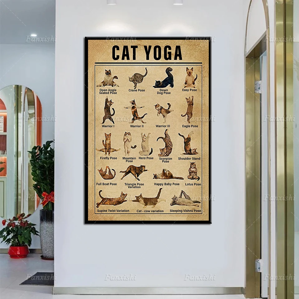 

Cat Yoga Vintage Poster Artwork Wall Art Poster Canvas Prints for Home Office Living Room Decorations Canvas Painting