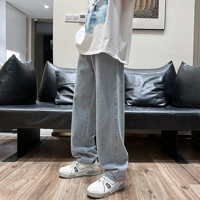 Summer Blue Baggy Jeans Men Fashion Harajuku Casual Straight Jeans Men Streetwear Hip Hop Loose Denim Pants Mens Trousers M-2XL