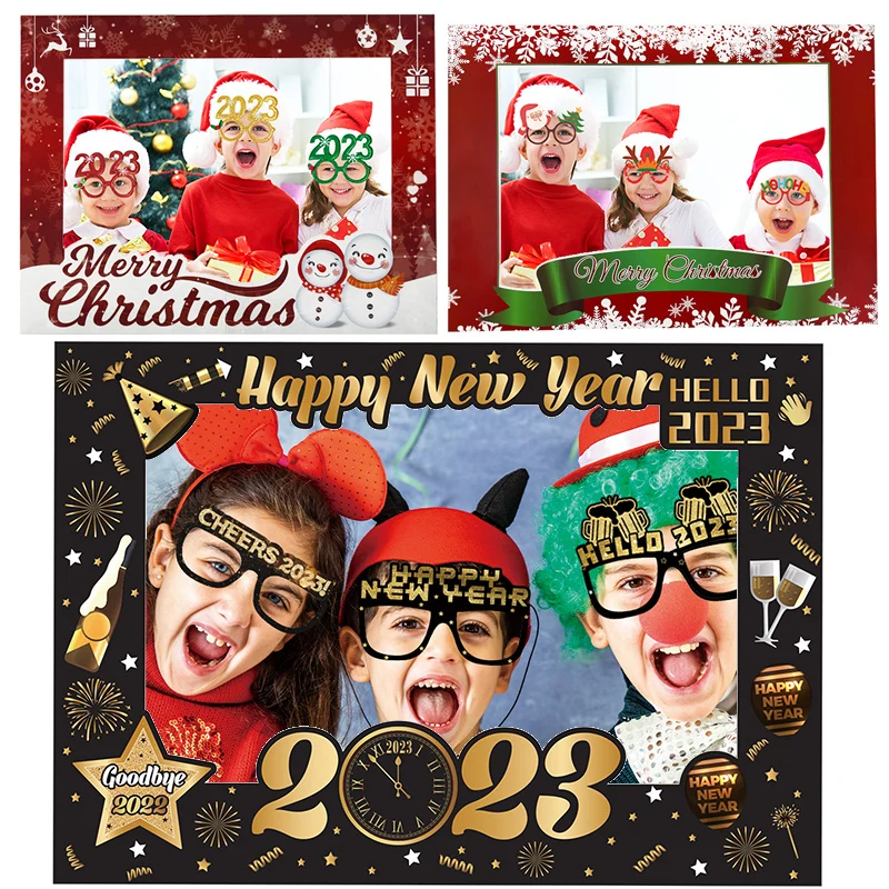 

2023 Happy New Year photo prop Paper Photo Frame Hello 2023 Paper Glasses Frame Christmas Decorations New Year Eve Party Decor