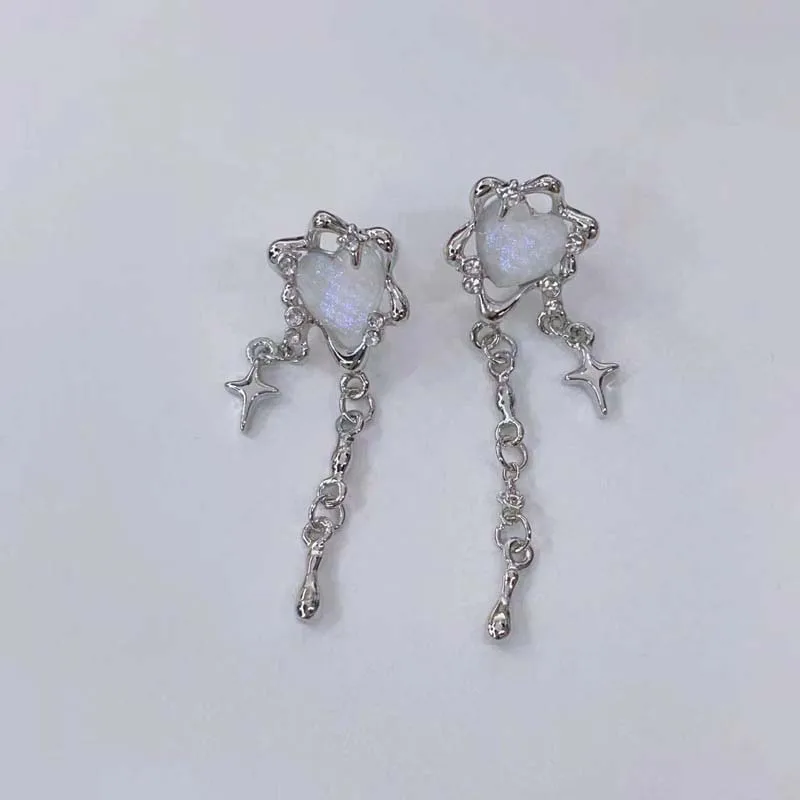 

PTQASP New Punk Love Heart Tassel Star Pendant Earrings for Women Fashion Design Sliver Color Personality Earring Jewelry Gift
