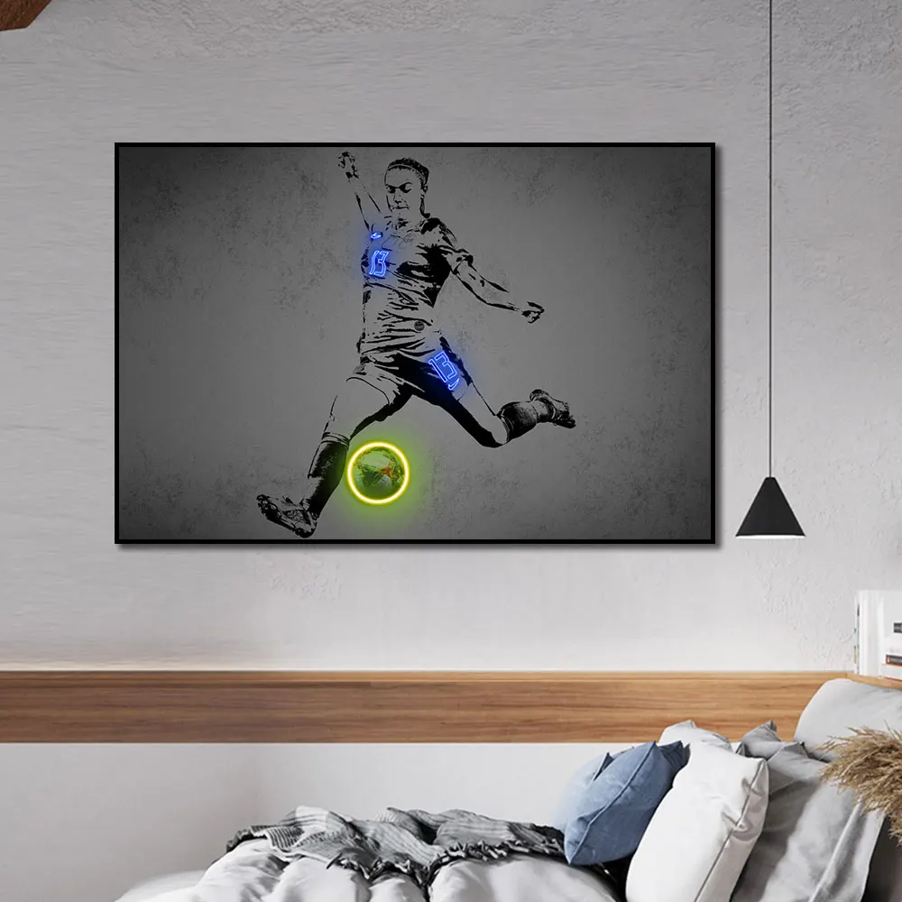 Неоновый художественный плакат Алекс Морган, печать на стене, печать на холсте, картина футбольного игрока, Спортивная портретная картина, домашний декор Неоновый художественный плакат Алекс Морган, печать на стене, печать на холсте, картина футбольного игрока, Спортивная портретная картина, домашний декор