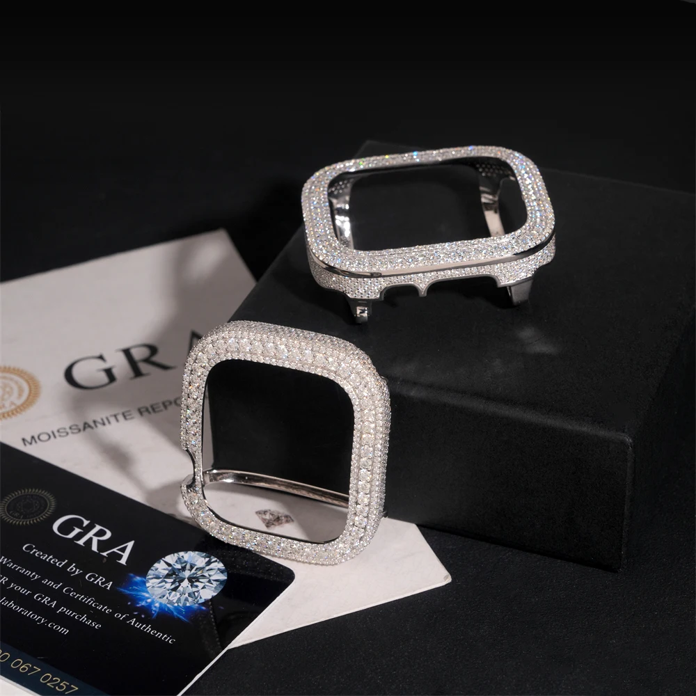 Чехол для часов VVS с муассанитом Appl * Watch 49 мм S925 серебристый настоящий бриллиант