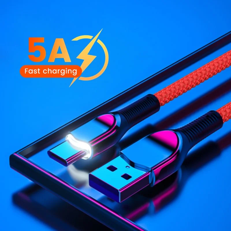 

5A Usb Type-C Led Lighting Data Cable Type-C Fast Charging Cable for Samsung Huawei Xiaomi Micro Usb Type-C Charger Data Cable