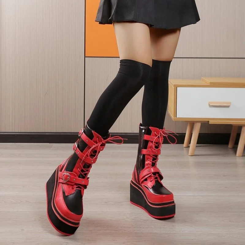 Women's Cosplay High Boots Winter Long Tube Leather Knight Boot Punk Gothic Classic Black High Heel Shoes Knee-High