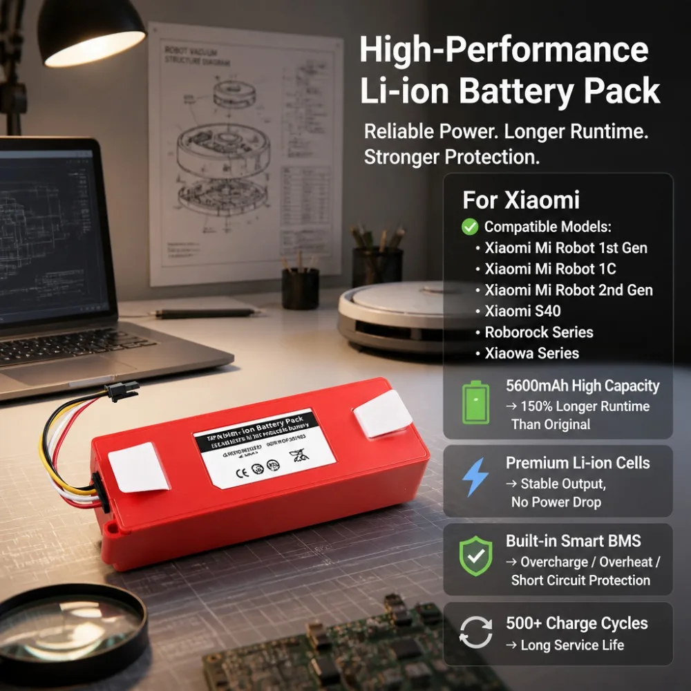 Фото Совместимая литий-ионная аккумуляторная батарея 14.4V 14.8V 2000-5600mAh для роботов-пылесосов Xiaomi Mi Robot Vacuum 1st 1C 2nd S40 Roborock №2