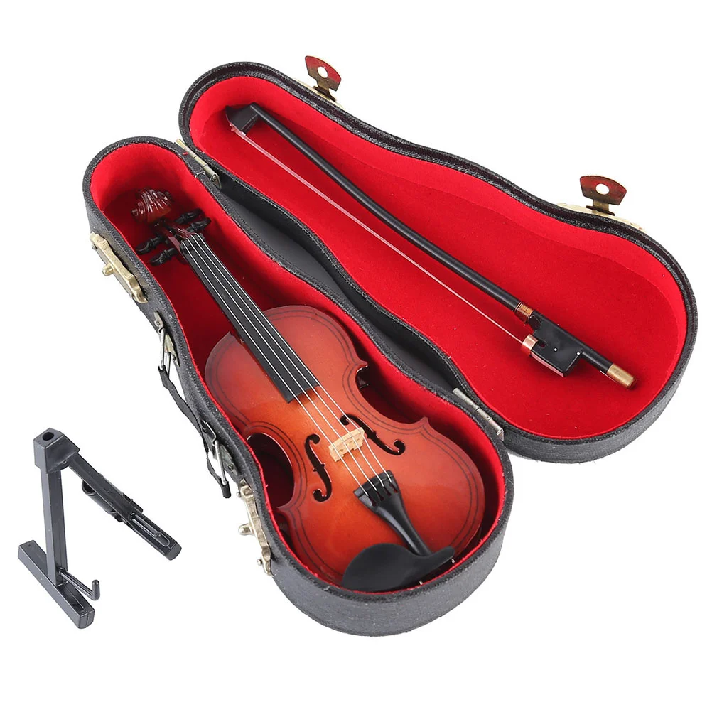 

1 Set Violin Instrument Miniature Wooden Violin Miniature with Carrying Case Violin Ornament for Decor