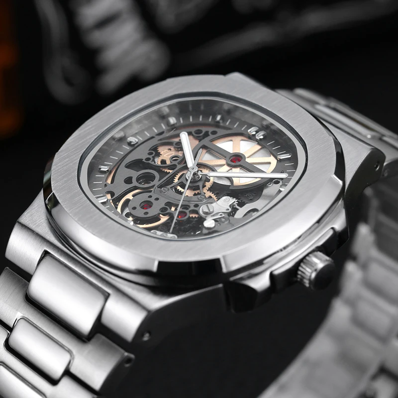 New Skeleton Mechanical Watch Men Luxury Brand Stainless Steel Tourbillon Automatic Watches High Quality 4
