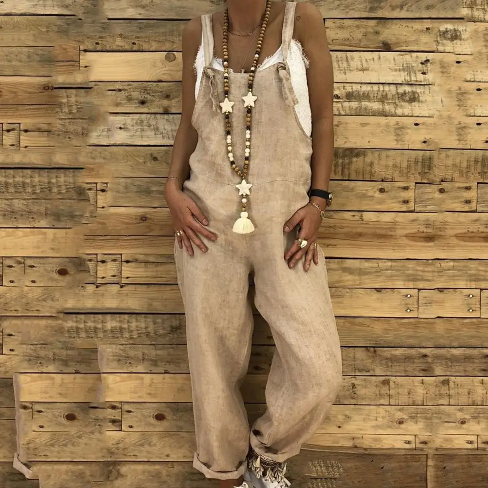 

Soft Long Sleeveless Stylish for Daily Wear Pants Square Neck Romper Strap Streetwear Shoulder for Daily Wear