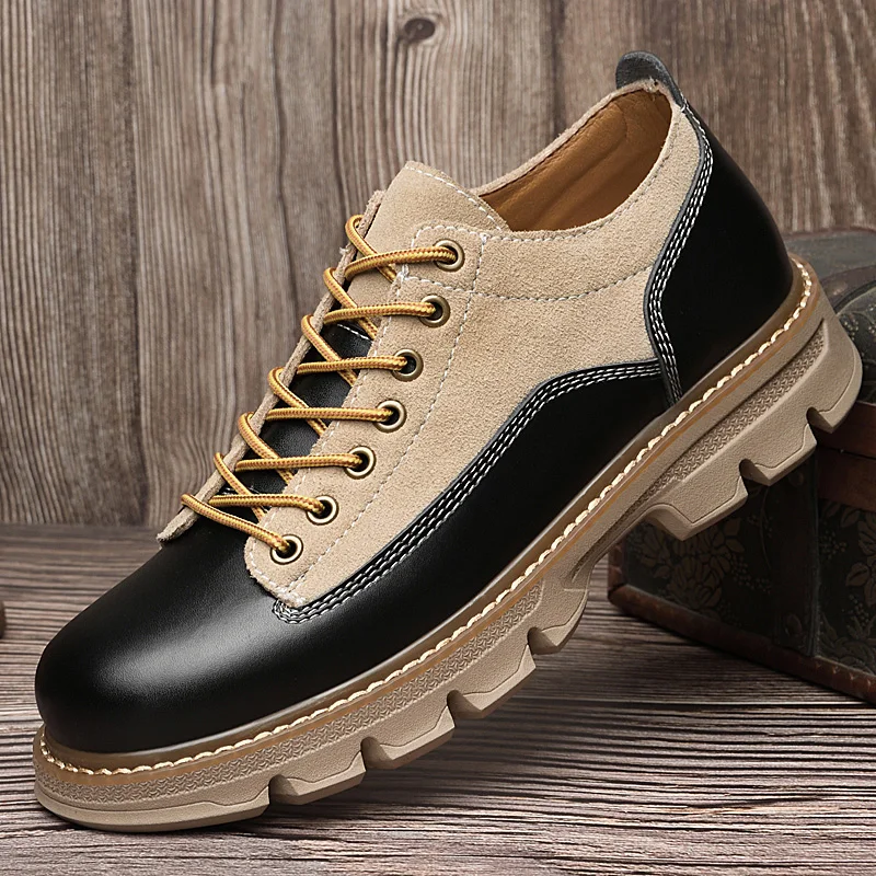 

2023 English Style Thick Soles Oxfords Men's Shoes Casual Leather Shoes Men Lace-Up Coiffeur Shoes Classic Male Walking Shoes