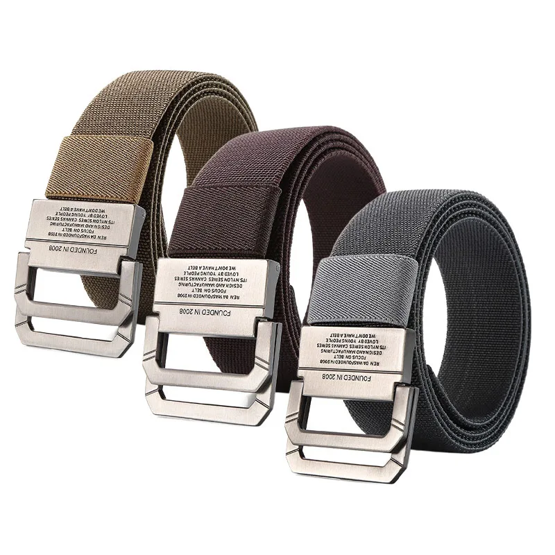 Gray Double Ring Buckle Belt Coffee Alloy Buckle Outdoor Quick Drying Nylon Waistband Belt Men's Canvas Belt