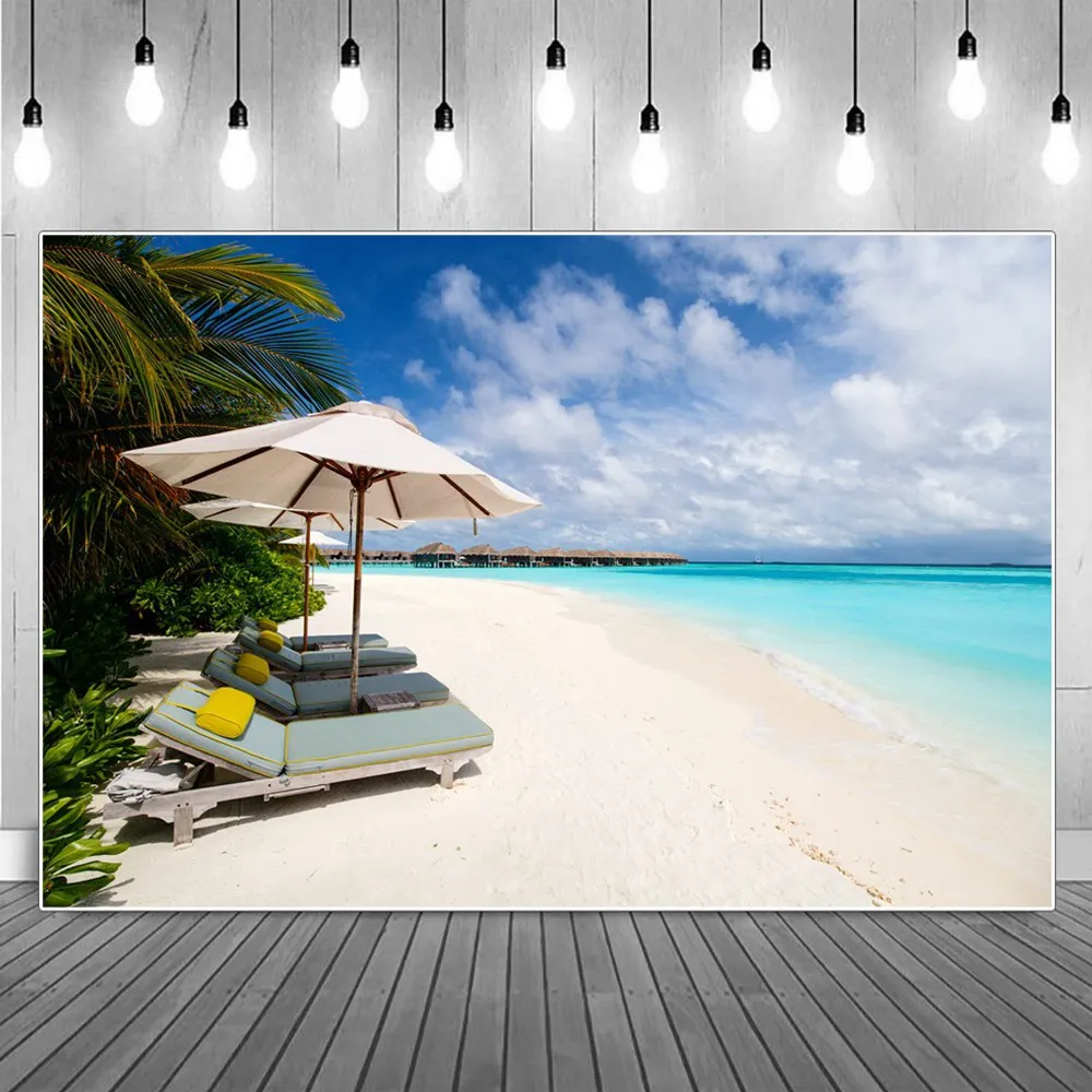 

Beach Folding Beds Resort Photography Backgrounds Tropical Ocean Seaside Palm Trees Cot Holiday Backdrops Photographic Portrait