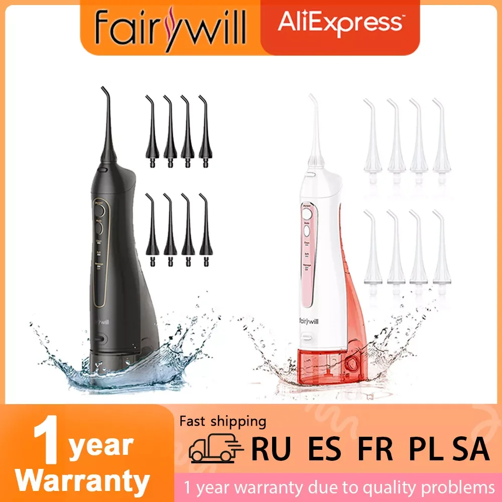

Fairywill Water Flossers Portable Oral Irrigator 300ml Dental Flosser Irrigator Teeth Cleaner 3 Modes Waterproof Teeth Cleaner