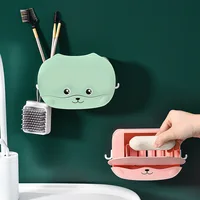 Cat Soap Box Dish Rack Punch-free Wall-mounted Double Layer Holder Drain Soap Holder Bathroom Storage Bathroom Accessories