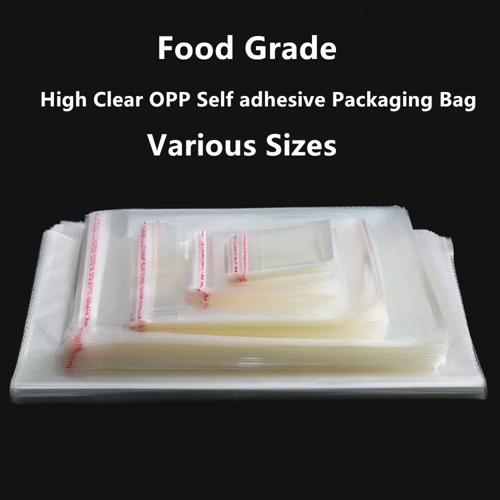 200pcs Transparent OPP Self Adhesive Plastic Bags Cellophane Bag Party Gift Jewelry Packaging Clear Bread Bag Glue Strip Sealed