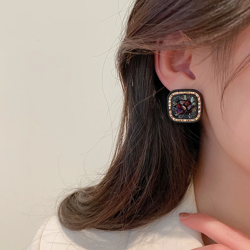 

New Broken Diamond Square Earrings for Women Fashion Temperament Earrings Black Personality Trendy Simple Earrings Women 2022