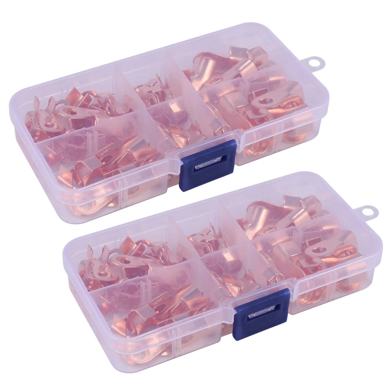 

140X Open Barrel Copper Ring Lug Terminals Wire Crimp Connector Assortment Kit OT 10A 20A 30A 40A 50A