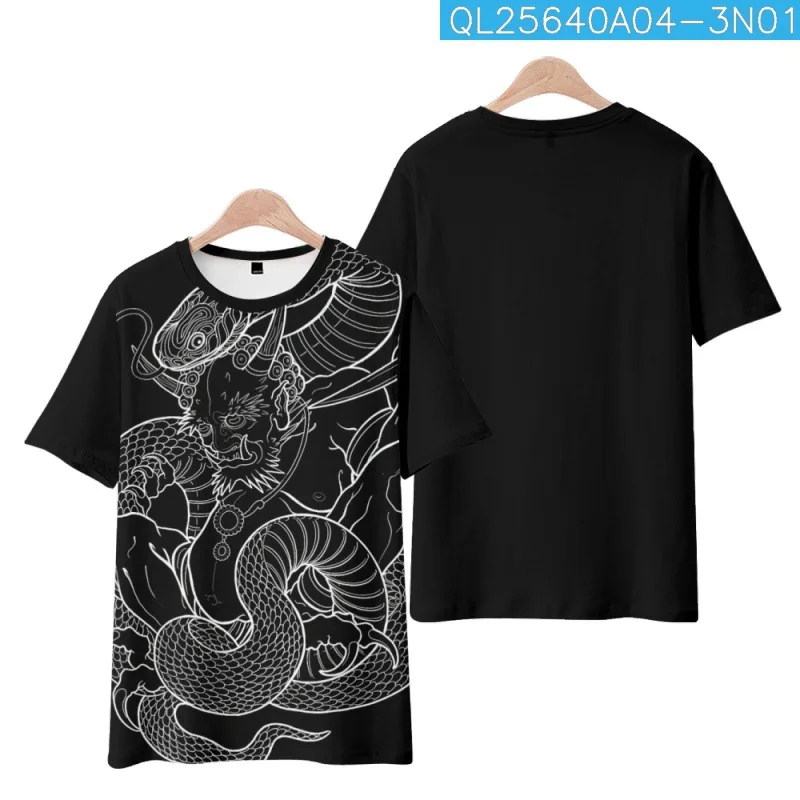 

Prajna Snake Printed Black Short Sleeve Round Neck Casual T-Shirt Men Women Fashion Streetwear Versatile Hip Hop Top Tees