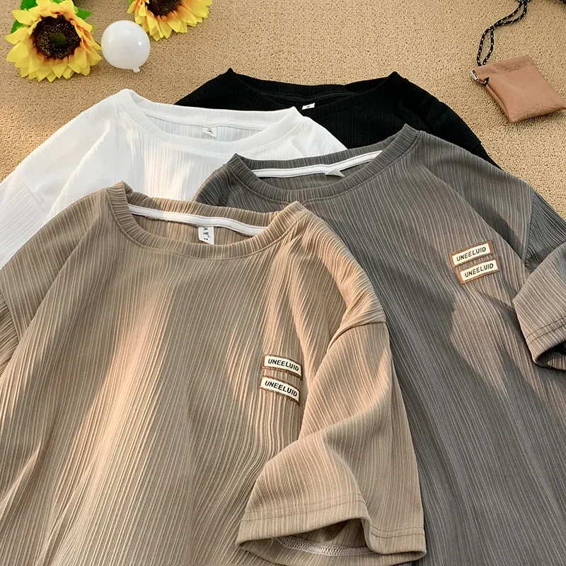 Мужская футболка из ледяного шелка с короткими рукавами летняя в стиле Харадзюку