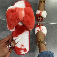 women short plush slippers woman mixed color bowtie slides female soft indoor shoes ladies casual home flats plus size