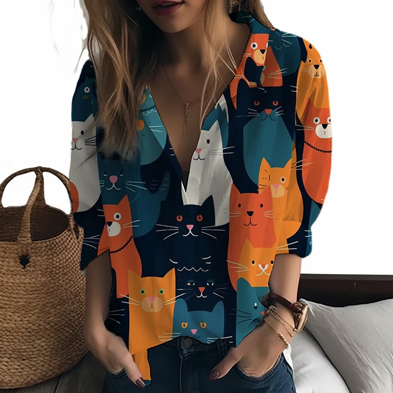 

Summer new ladies shirt, many cats and cats 3D printed lady shirt anime cute casual style ladies shirt fashion trend women shirt