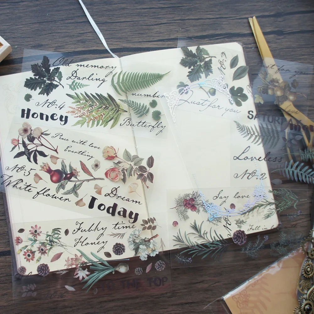 

12 Sheets PVC Sticker 1 Card Winter Purple Flower Leave Scrapbooking DIY Gift Packing Label Decoration Tag