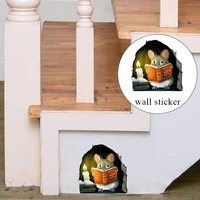 3d reading little mouse wall sticker cartoon cute wall decoration creative home decor stickers pvc wallpaper mouse hole decals
