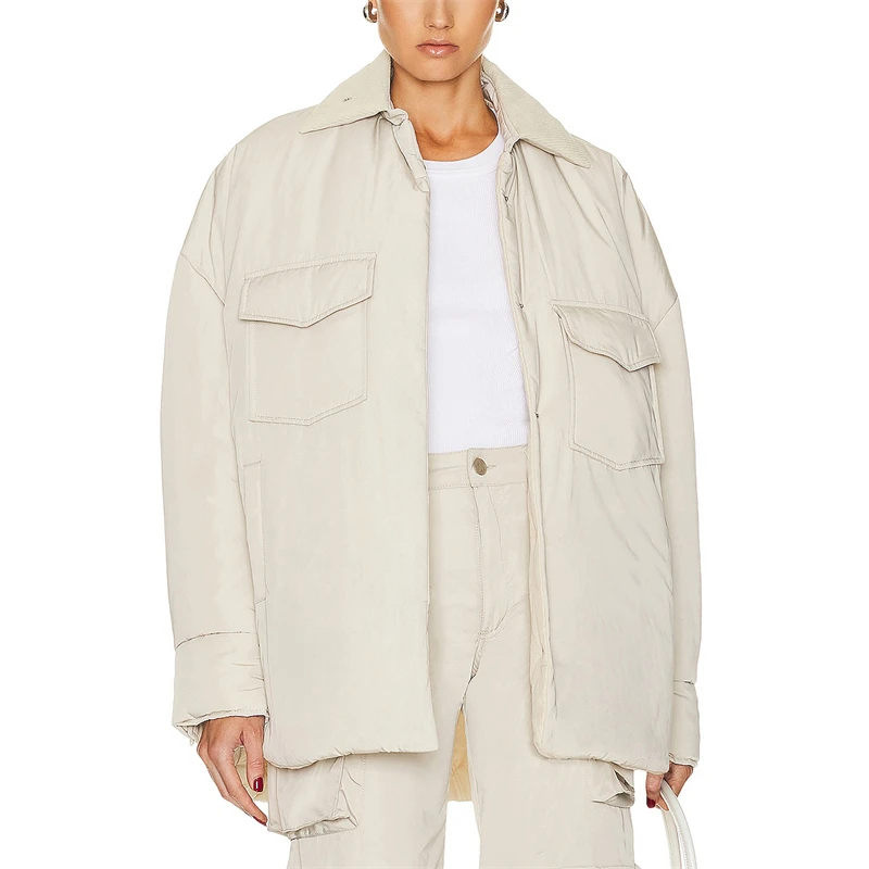 

Winter new women's lapelSingle-breasted multi-pocket loose cotton coat y2k high qualityFashion retro workwear casual cotton coat