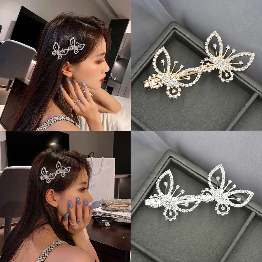 

Double Butterflies Hair Clips Women Girls Sweet Cute Simple One Word Duckbill Clip Bangs Hairpins Rhinestone Hair Accessories