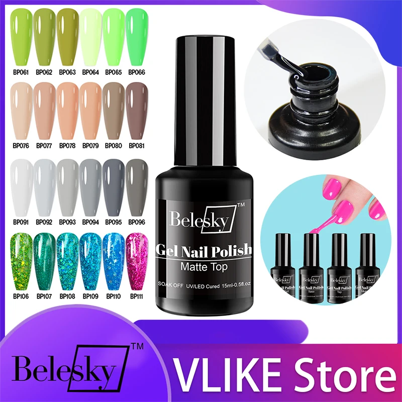 

Belesky 15ML Base Top Coat Gel Matte Top Coat Nail Gel Polish Nail Art Degisn Semi Permanent Soak Off UV LED Gel Nail Tool