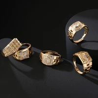 fashion trendy copper plated gold color punk rock style ring for men zircon jewelry adjustable party geometric birthday present
