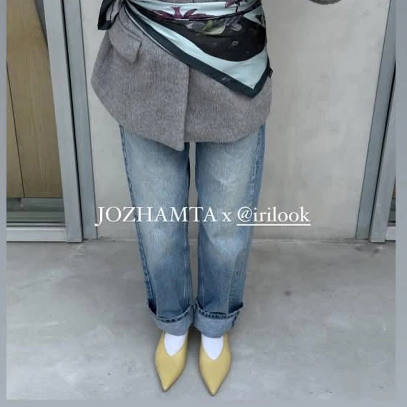 Фото JOZHAMTA, размеры 34-43, модные женские туфли на высоком каблуке, новинка, из натуральной кожи, для вечеринок, летние, осенние, с острым носком, на танкетке №3