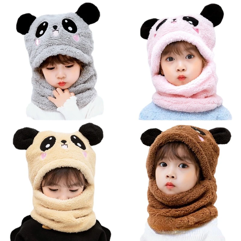 Cartoon Hat for Girls Boys Scarf Thicken Cap Newborn Photography Baby Stuff Winter Children Plus Fleece Kids Caps 1-18Years |