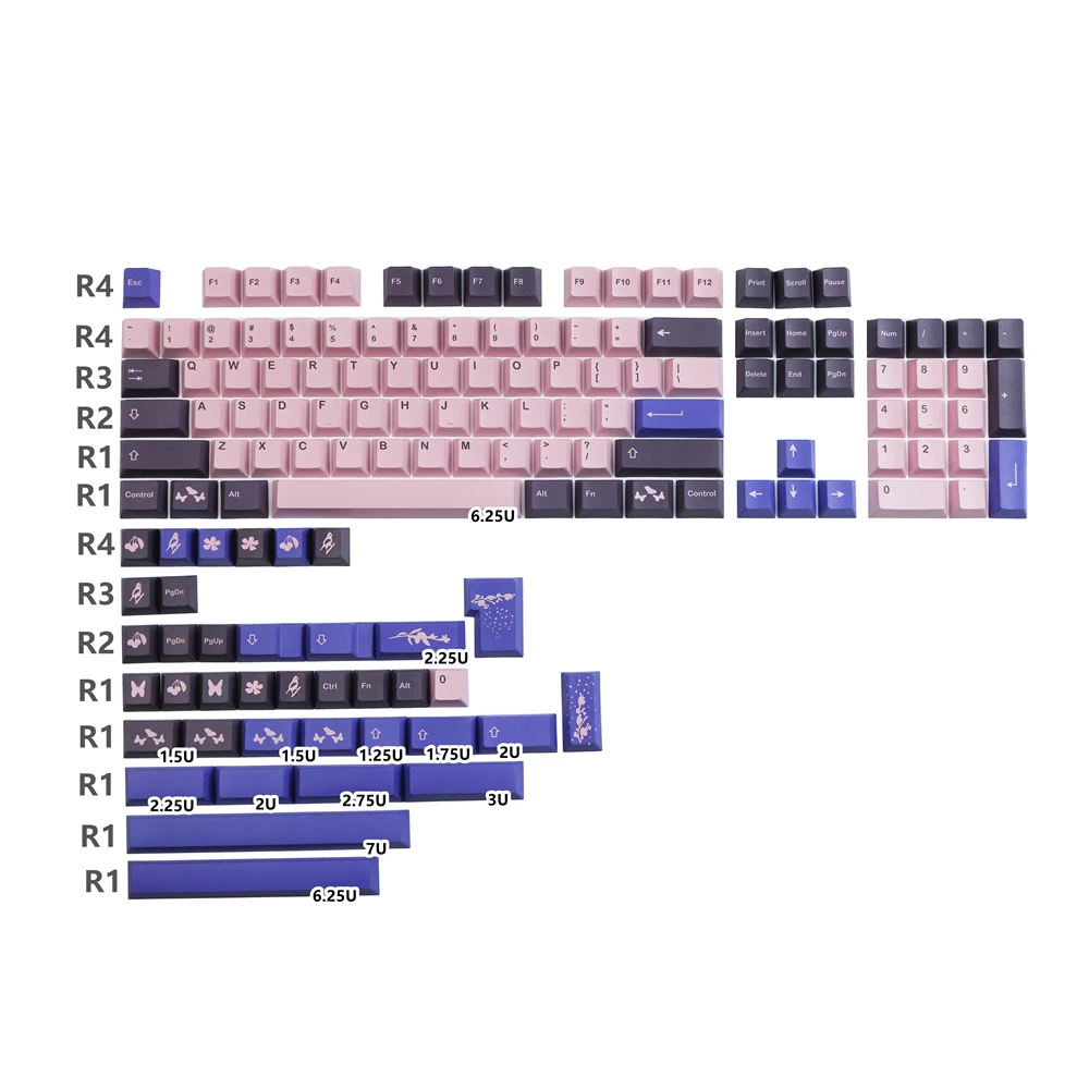 

Клавиши GMK Blossom PBT 142, клавиши с сублимационной печатью, клавиши с вишневым профилем для игровой механической клавиатуры GK61 64 68 84 87 96 104 108