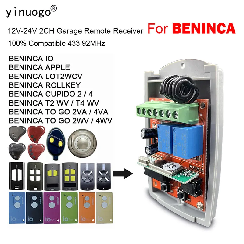 

BENINCA Remote Control Receiver BENINCA IO APPLE LOT2WCV ROLLKEY CUPIDO 2 4 T2 T4 WV TO GO 2VA 4VA 2WV 4WV 433.92MHz 2 Channel