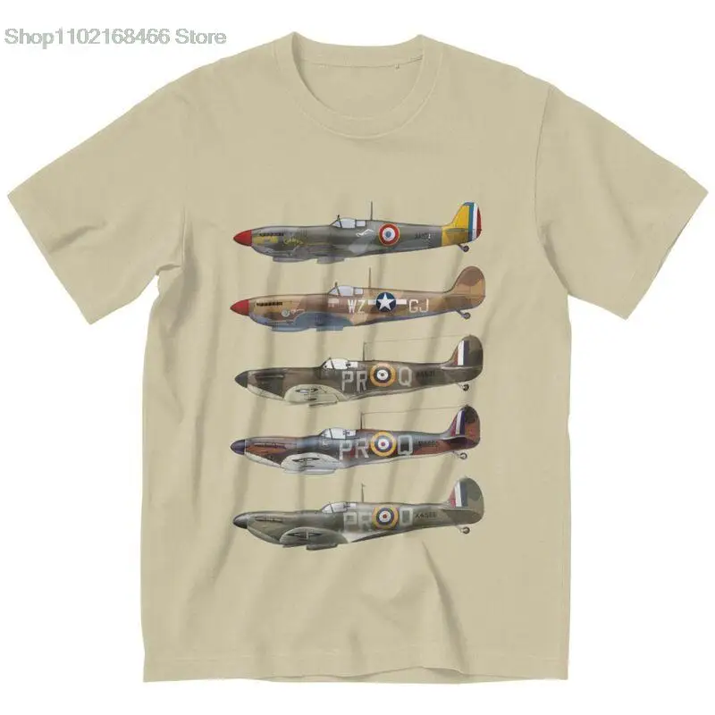 

Supermarine Spitfire T Shirt Men Short Sleeve Cotton T-shirt Fighter Plane WW2 War Pilot Aircraft Airplane Tee Graphic Tshirt